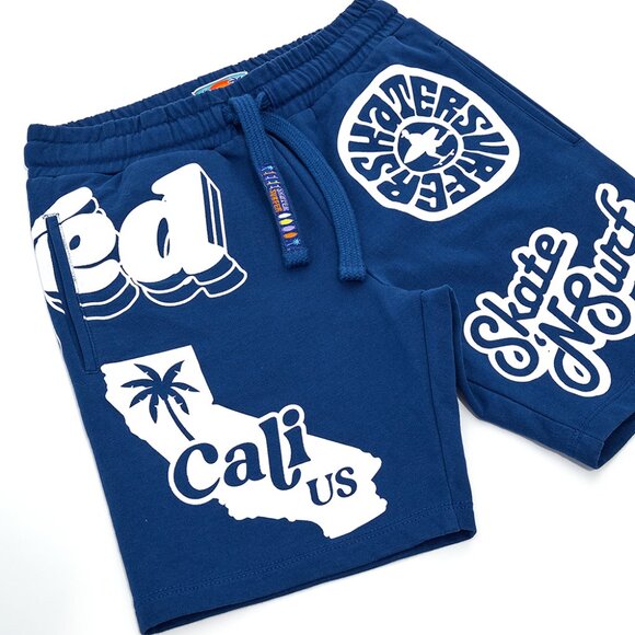 💥 SUMMER SALE - SKATE & SURF 100% COTTON FLEECE SHORTS IN BLUE - Picture 2 of 6
